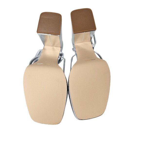 Womens 8.5 Silver Block Heel Sandals Strappy Adj Ankle Strap Party Wedding Sexy - Picture 11 of 13